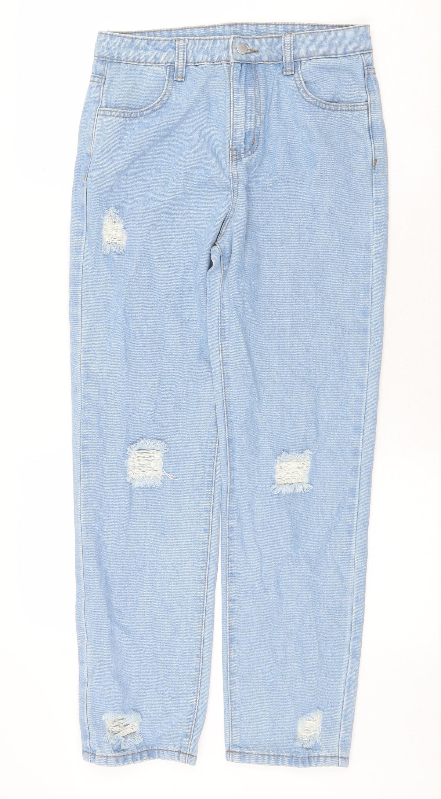 SheIn Girls Blue Cotton Straight Jeans Size 11-12 Years Regular Zip