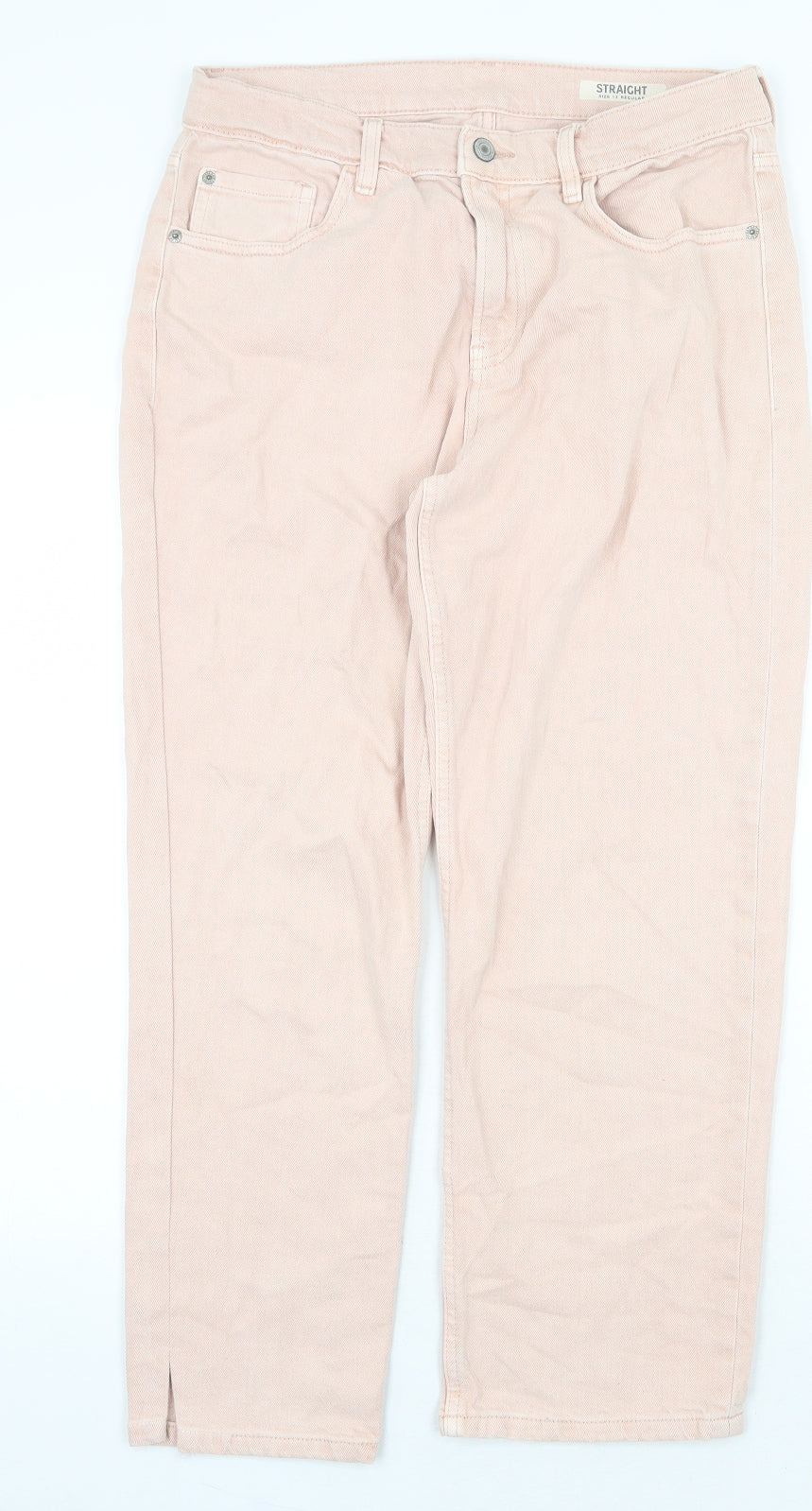 Marks and Spencer Womens Pink Cotton Straight Jeans Size 12 Regular Zip