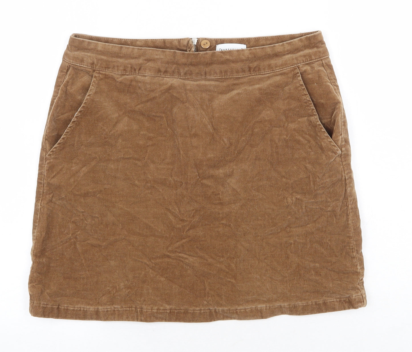 Warehouse Womens Beige Cotton Straight & Pencil Skirt Size 14 Zip