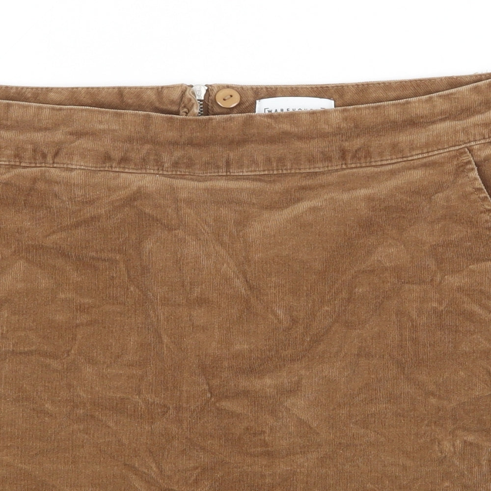Warehouse Womens Beige Cotton Straight & Pencil Skirt Size 14 Zip