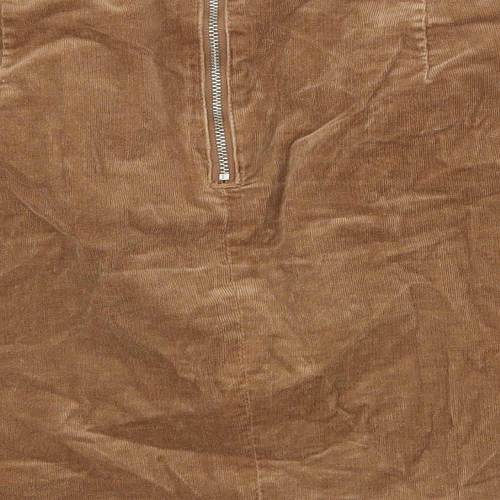 Warehouse Womens Beige Cotton Straight & Pencil Skirt Size 14 Zip