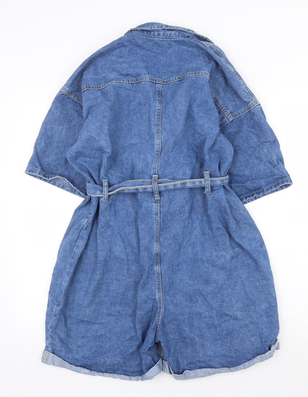 PRETTYLITTLETHING Womens Blue 100% Cotton Playsuit One-Piece Size 12 Button