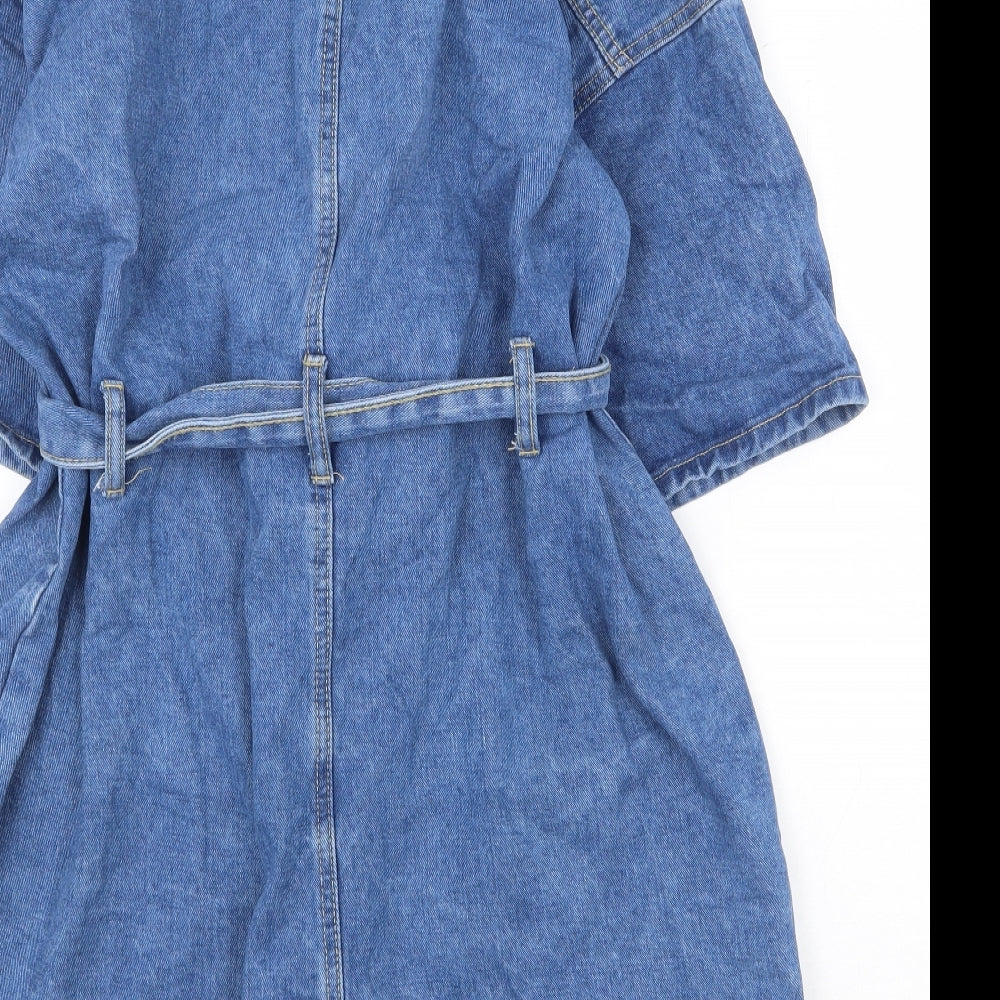 PRETTYLITTLETHING Womens Blue 100% Cotton Playsuit One-Piece Size 12 Button