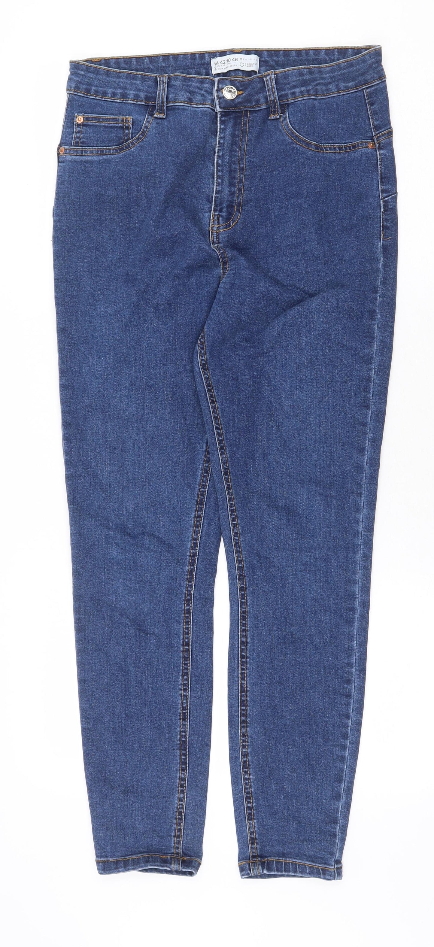 Primark Womens Blue Cotton Skinny Jeans Size 14 Regular Zip