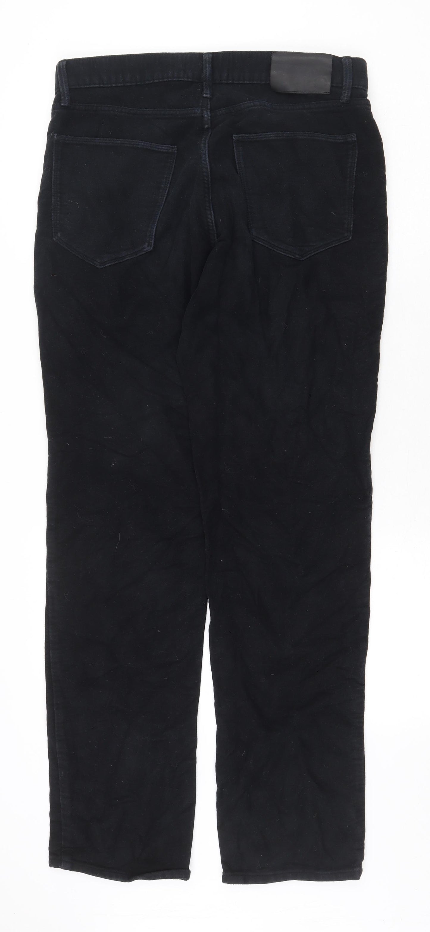 Marks and Spencer Mens Black Cotton Trousers Size 32 in Regular Zip