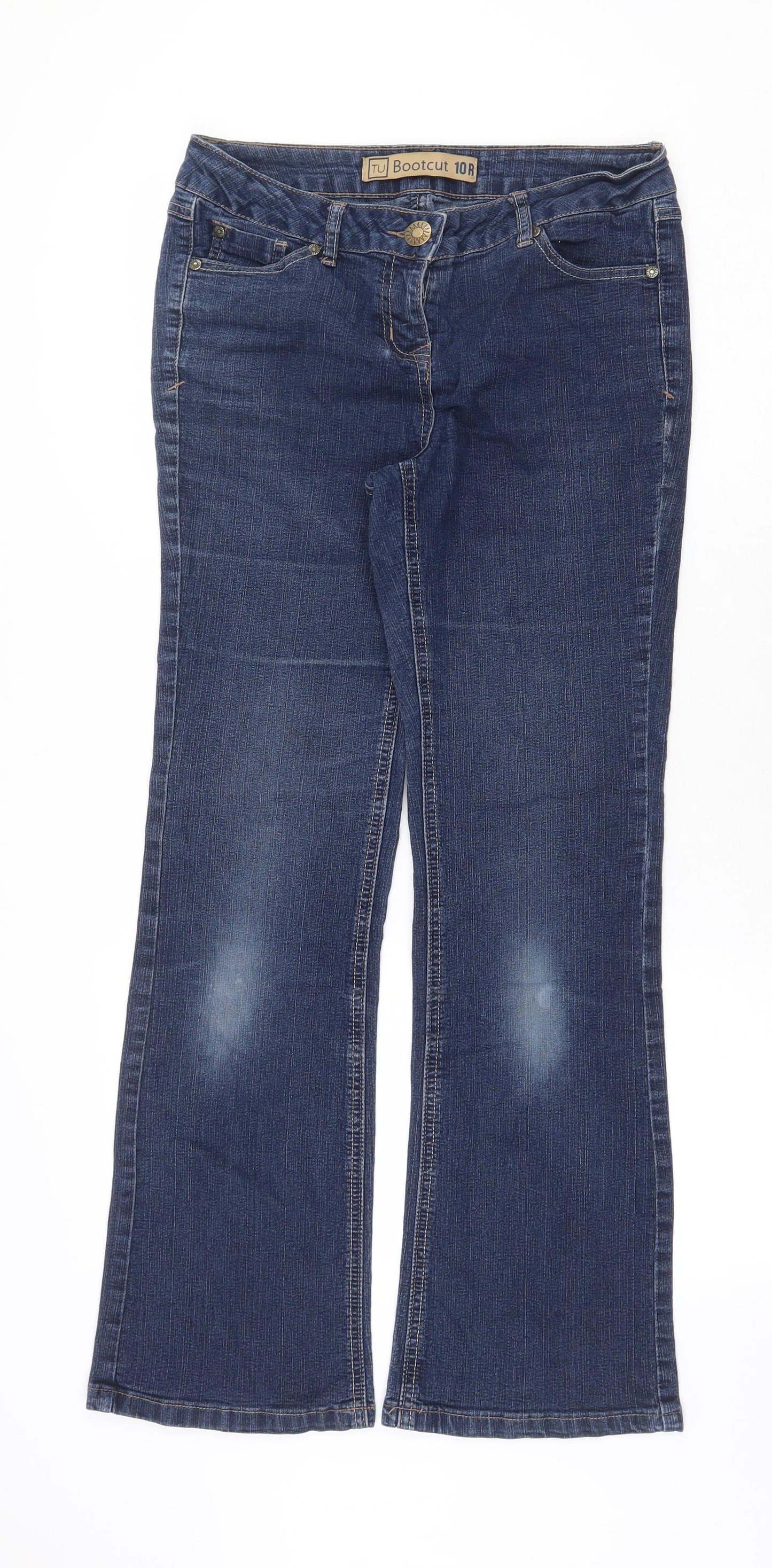 TU Womens Blue Cotton Bootcut Jeans Size 10 Regular Zip
