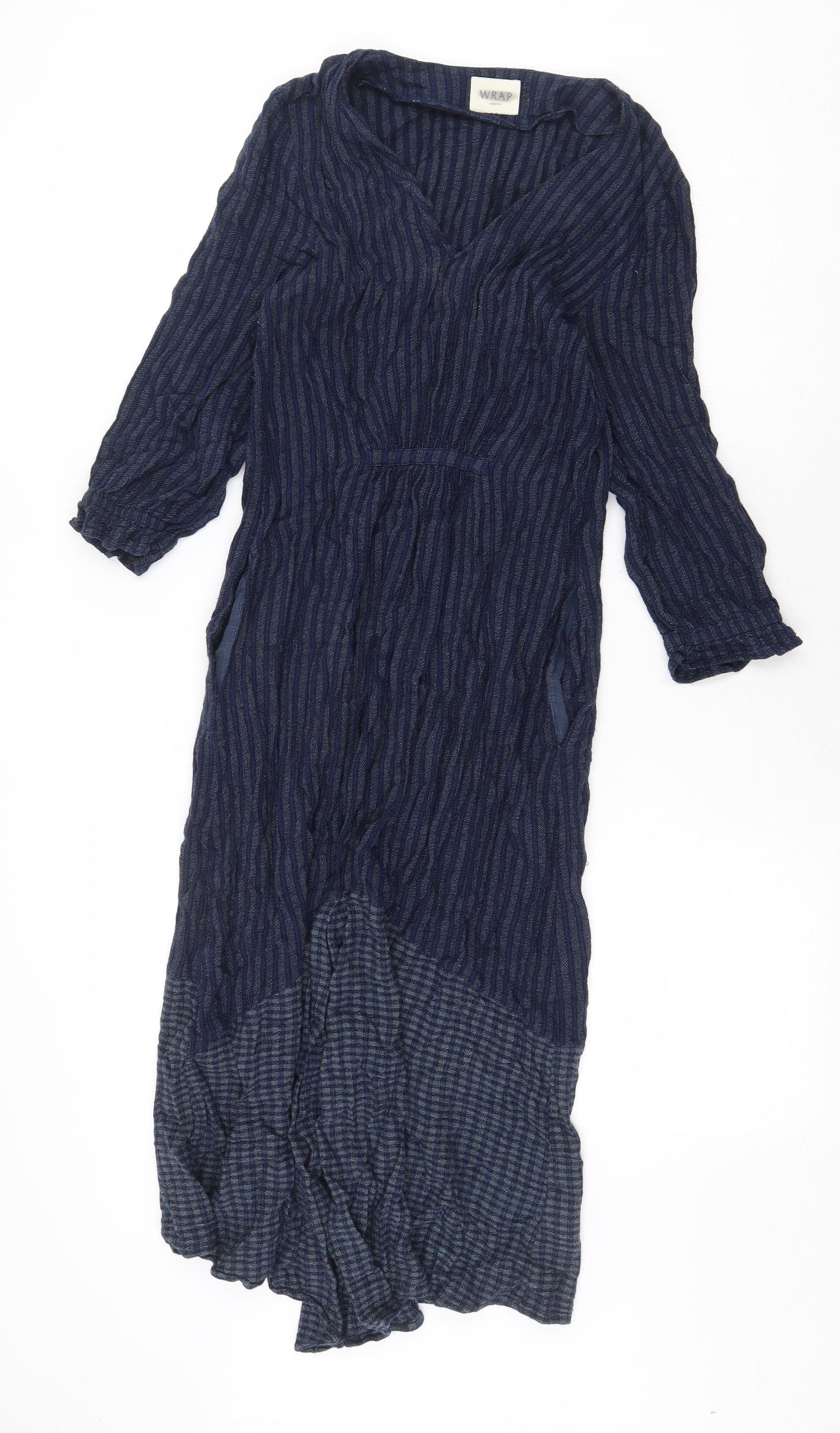Wrap London Womens Blue Striped Cotton Shirt Dress Size 8 V-Neck Pullover