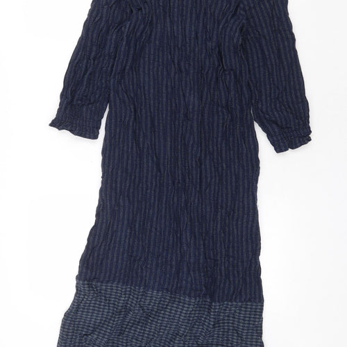 Wrap London Womens Blue Striped Cotton Shirt Dress Size 8 V-Neck Pullover