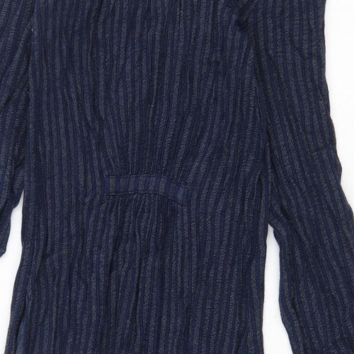 Wrap London Womens Blue Striped Cotton Shirt Dress Size 8 V-Neck Pullover