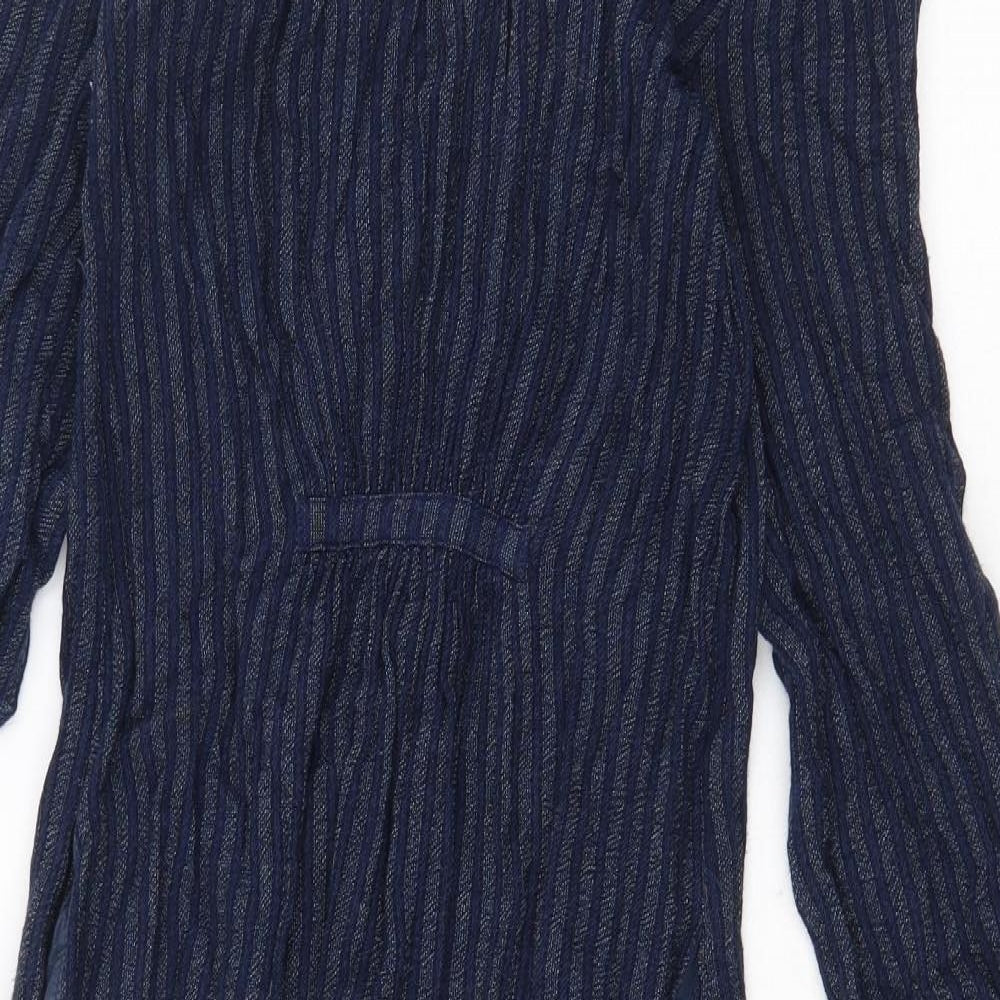 Wrap London Womens Blue Striped Cotton Shirt Dress Size 8 V-Neck Pullover