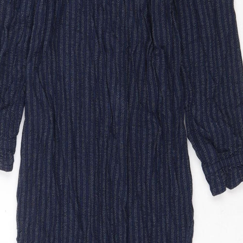 Wrap London Womens Blue Striped Cotton Shirt Dress Size 8 V-Neck Pullover