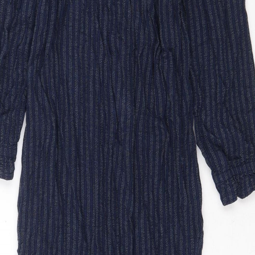 Wrap London Womens Blue Striped Cotton Shirt Dress Size 8 V-Neck Pullover