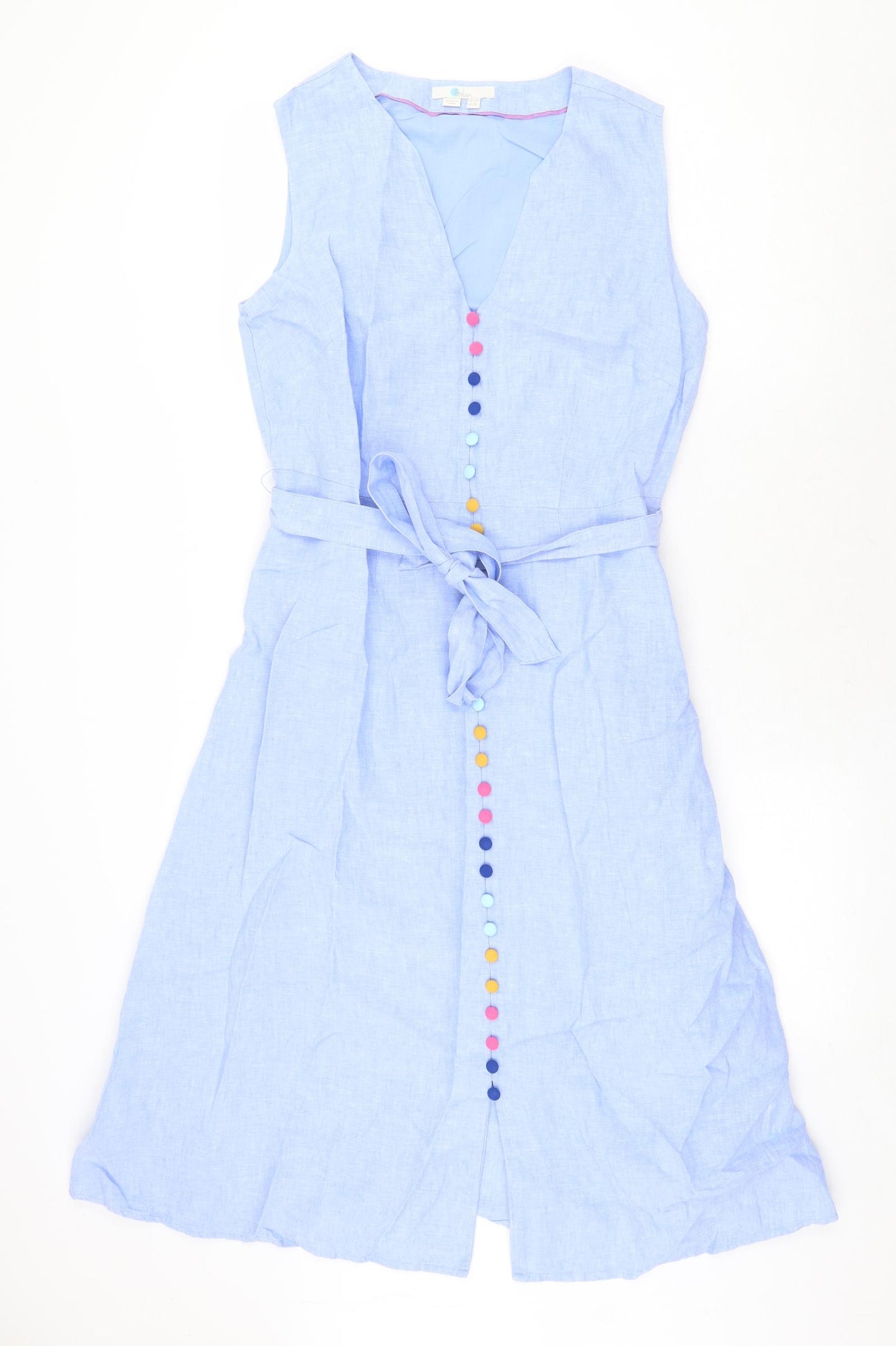 Boden Womens Blue 100% Cotton A-Line Size 12 V-Neck Zip
