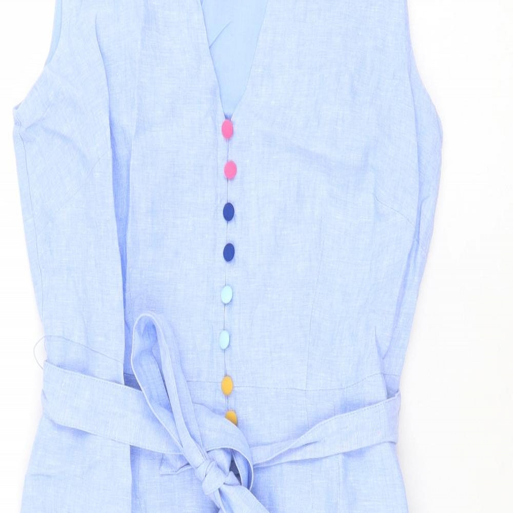 Boden Womens Blue 100% Cotton A-Line Size 12 V-Neck Zip