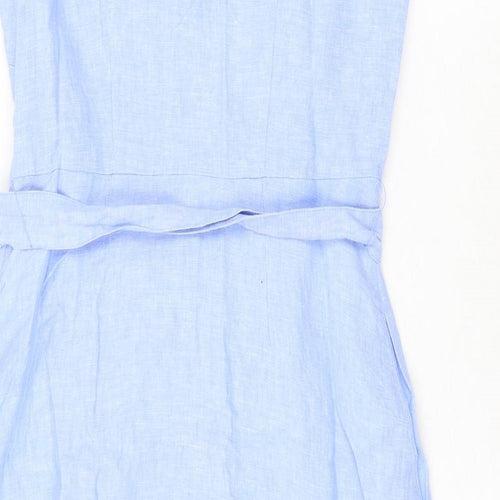 Boden Womens Blue 100% Cotton A-Line Size 12 V-Neck Zip