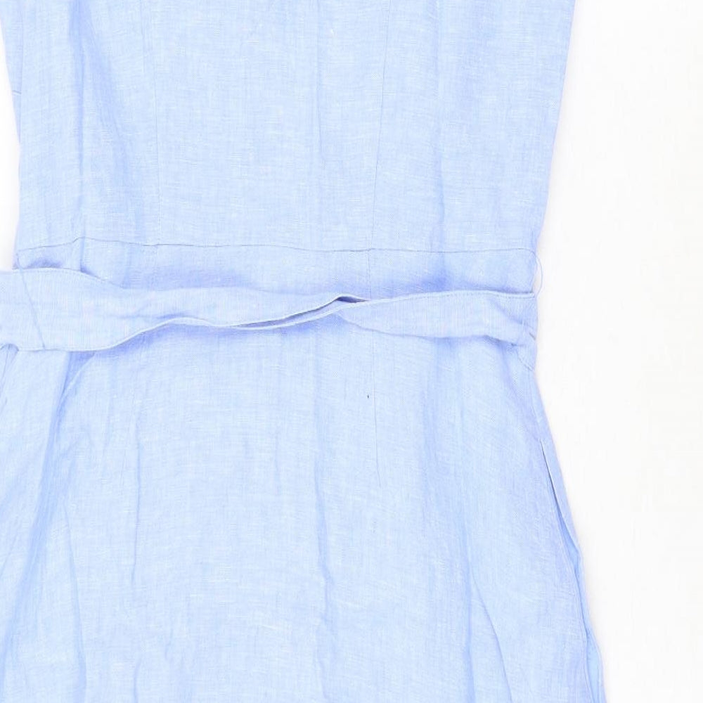 Boden Womens Blue 100% Cotton A-Line Size 12 V-Neck Zip