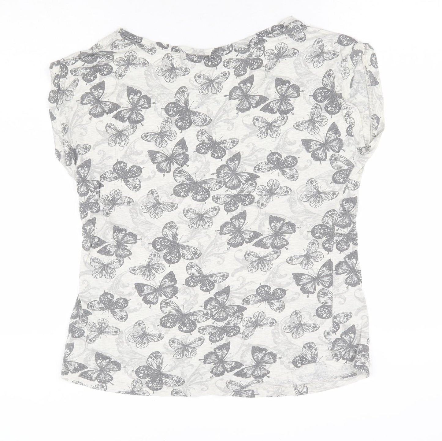 New Look Womens Grey Geometric Cotton Basic T-Shirt Size 14 Round Neck - Butterfly Pattern