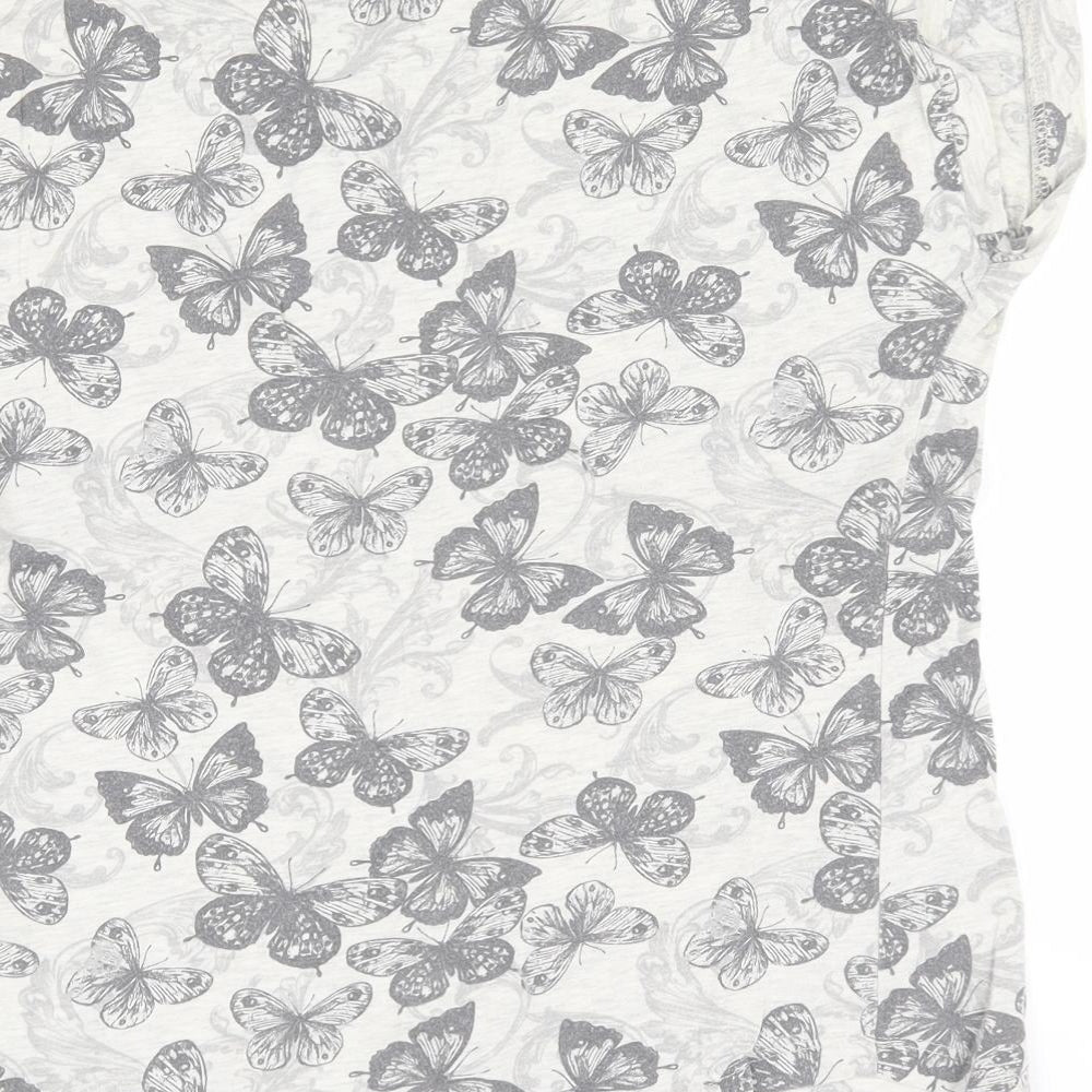 New Look Womens Grey Geometric Cotton Basic T-Shirt Size 14 Round Neck - Butterfly Pattern