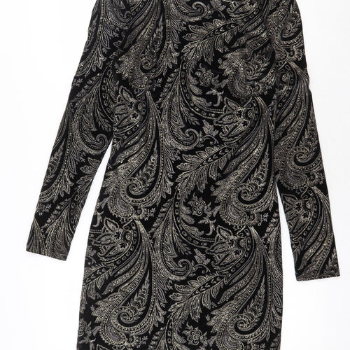 NEXT Womens Black Paisley Polyester Shift Size 8 Round Neck Button