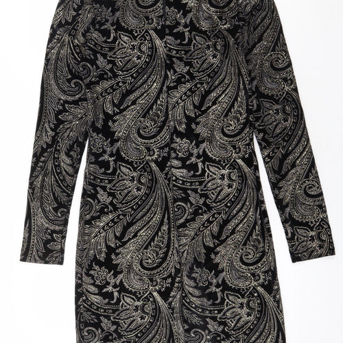 NEXT Womens Black Paisley Polyester Shift Size 8 Round Neck Button