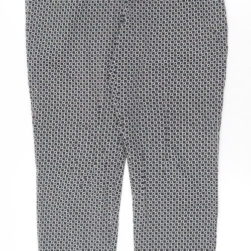 Oasis Womens Black Geometric Cotton Cropped Trousers Size 12 Regular Zip