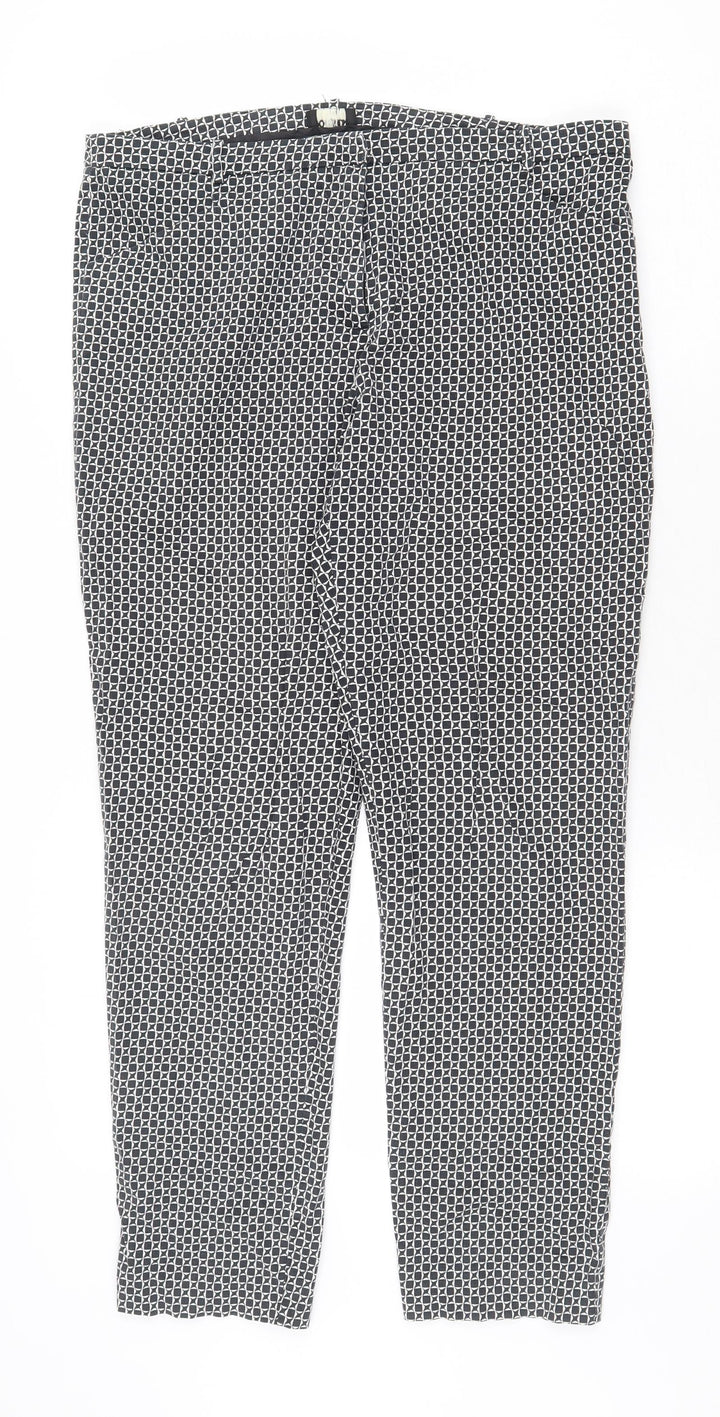 Oasis Womens Black Geometric Cotton Cropped Trousers Size 12 Regular Zip