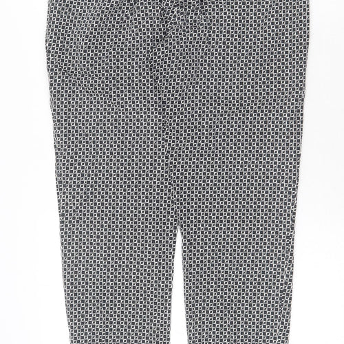 Oasis Womens Black Geometric Cotton Cropped Trousers Size 12 Regular Zip