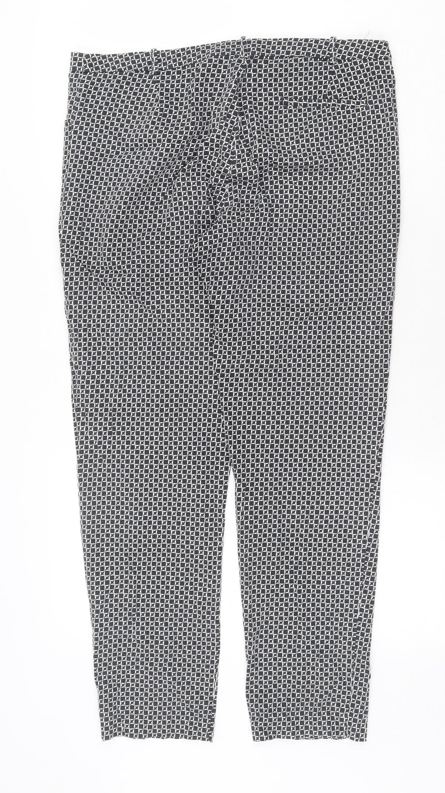 Oasis Womens Black Geometric Cotton Cropped Trousers Size 12 Regular Zip
