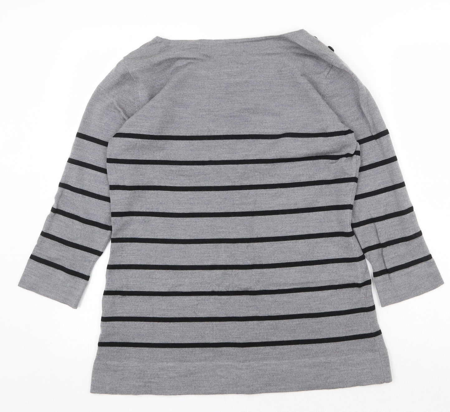 Jaeger Womens Grey Round Neck Striped Wool Pullover Jumper Size L