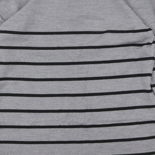 Jaeger Womens Grey Round Neck Striped Wool Pullover Jumper Size L