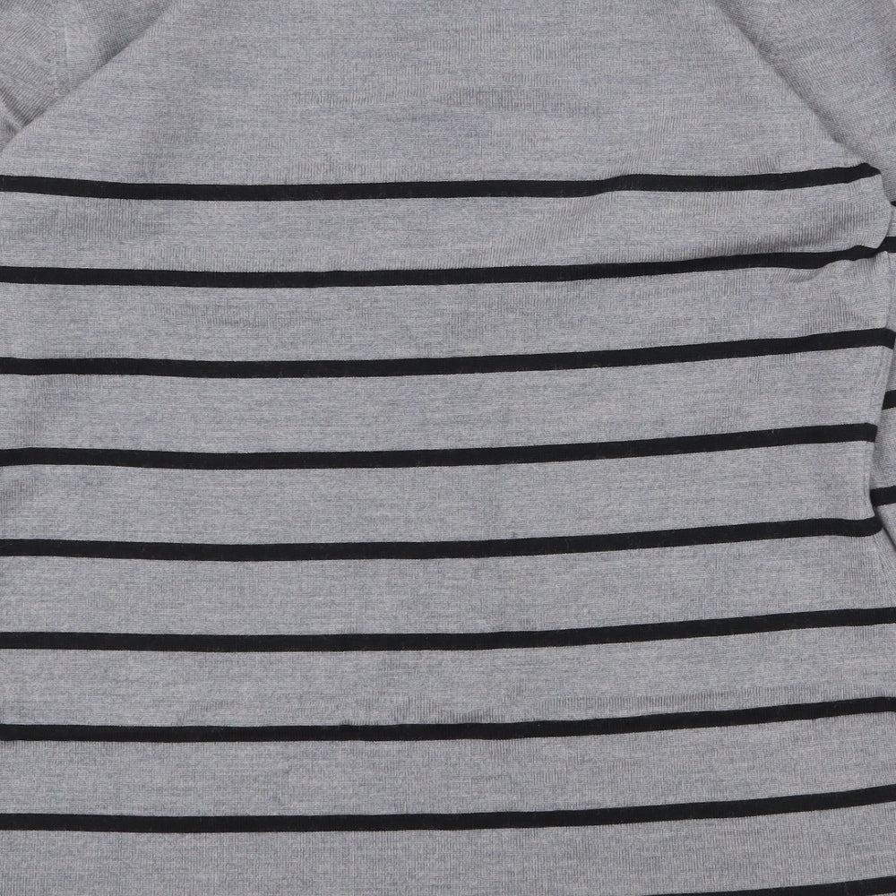 Jaeger Womens Grey Round Neck Striped Wool Pullover Jumper Size L
