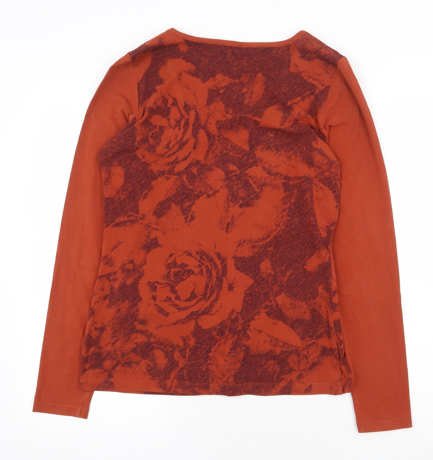 Yest Womens Orange Floral Cotton Basic T-Shirt Size S Scoop Neck