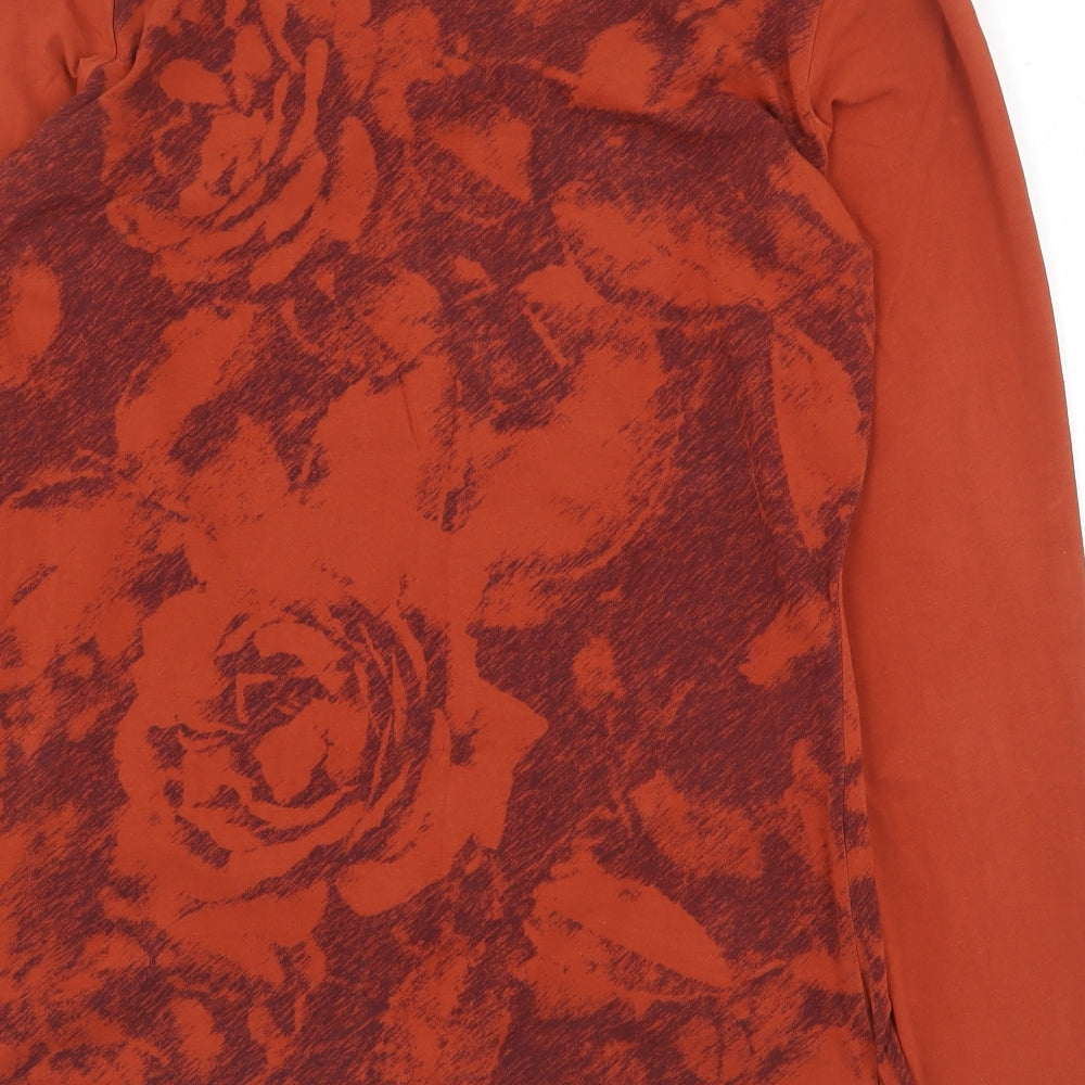 Yest Womens Orange Floral Cotton Basic T-Shirt Size S Scoop Neck