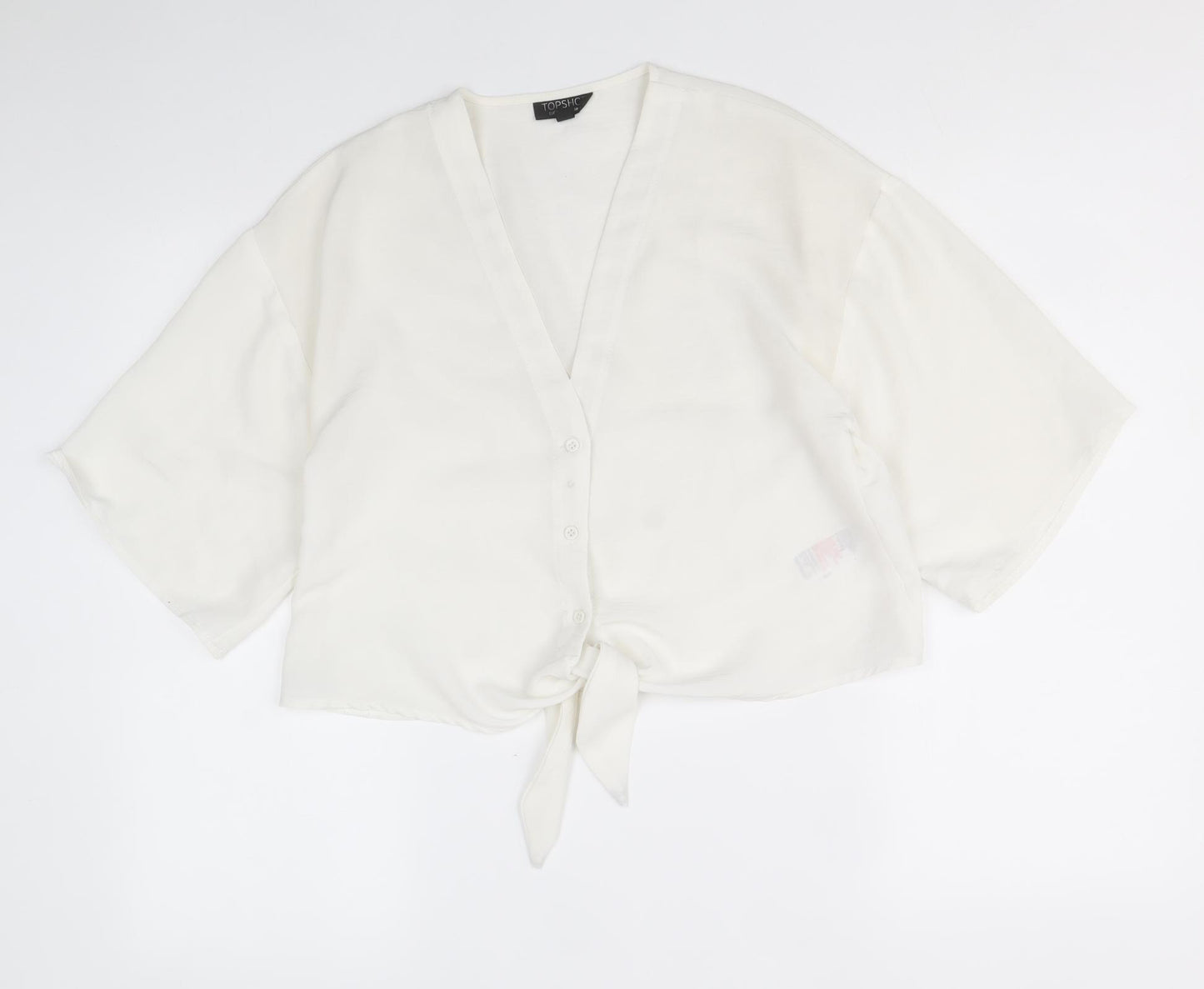 Topshop Womens Ivory Polyester Basic Button-Up Size 8 V-Neck - Tie Front