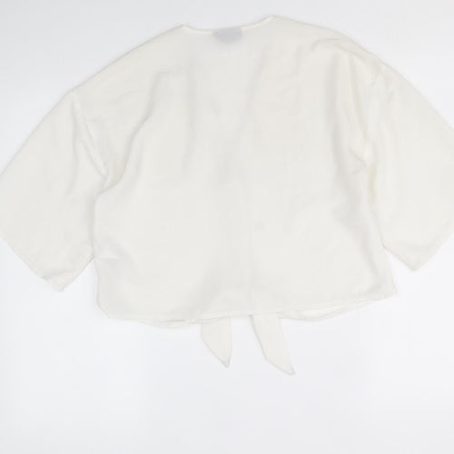 Topshop Womens Ivory Polyester Basic Button-Up Size 8 V-Neck - Tie Front