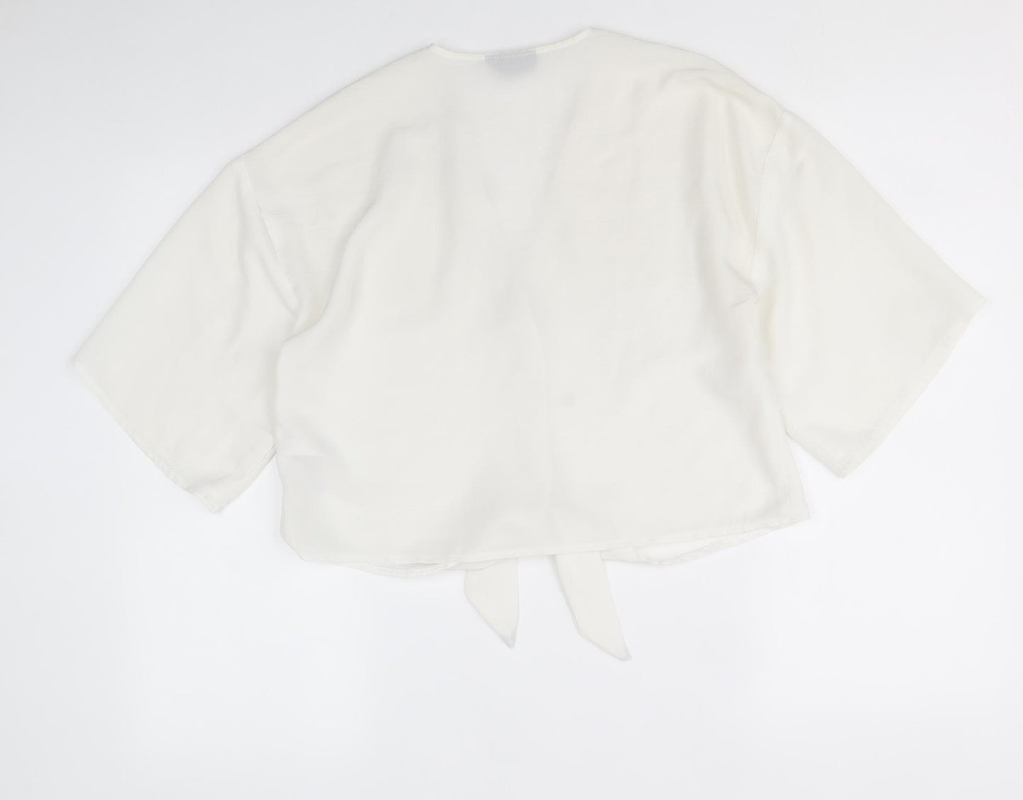 Topshop Womens Ivory Polyester Basic Button-Up Size 8 V-Neck - Tie Front