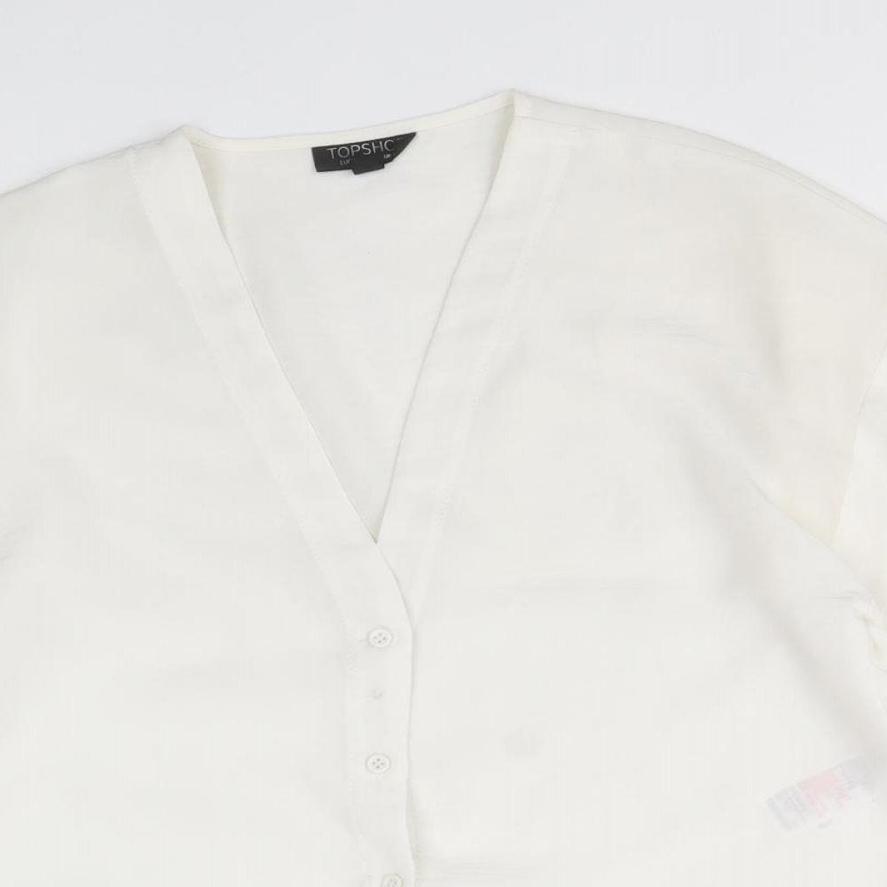 Topshop Womens Ivory Polyester Basic Button-Up Size 8 V-Neck - Tie Front