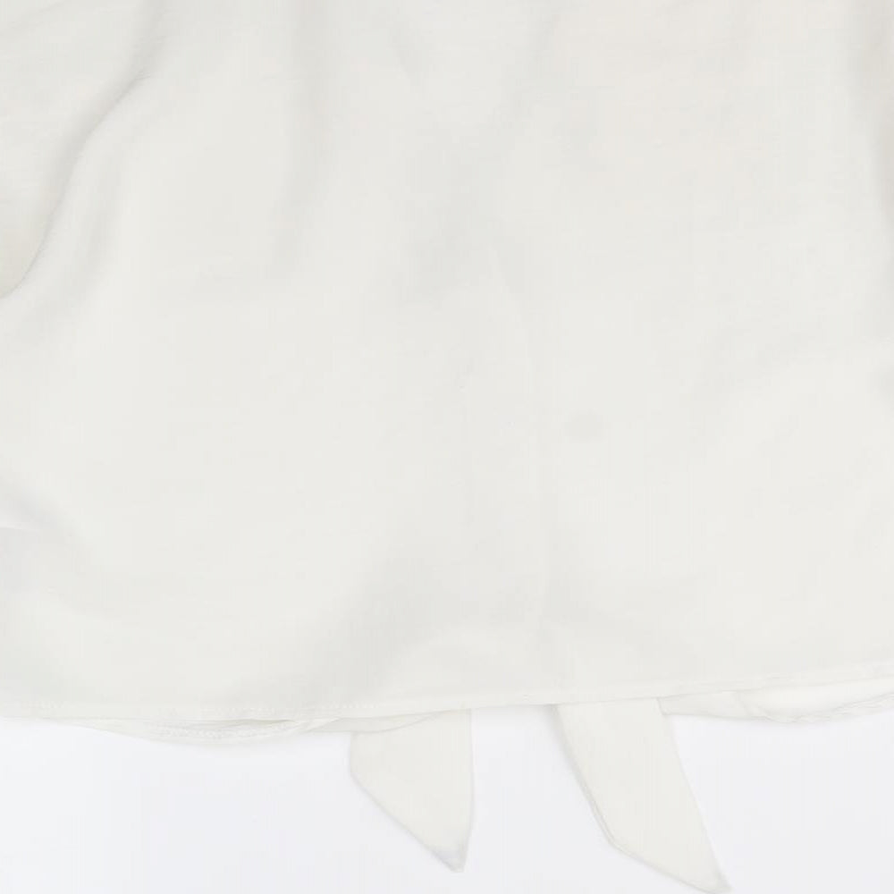 Topshop Womens Ivory Polyester Basic Button-Up Size 8 V-Neck - Tie Front