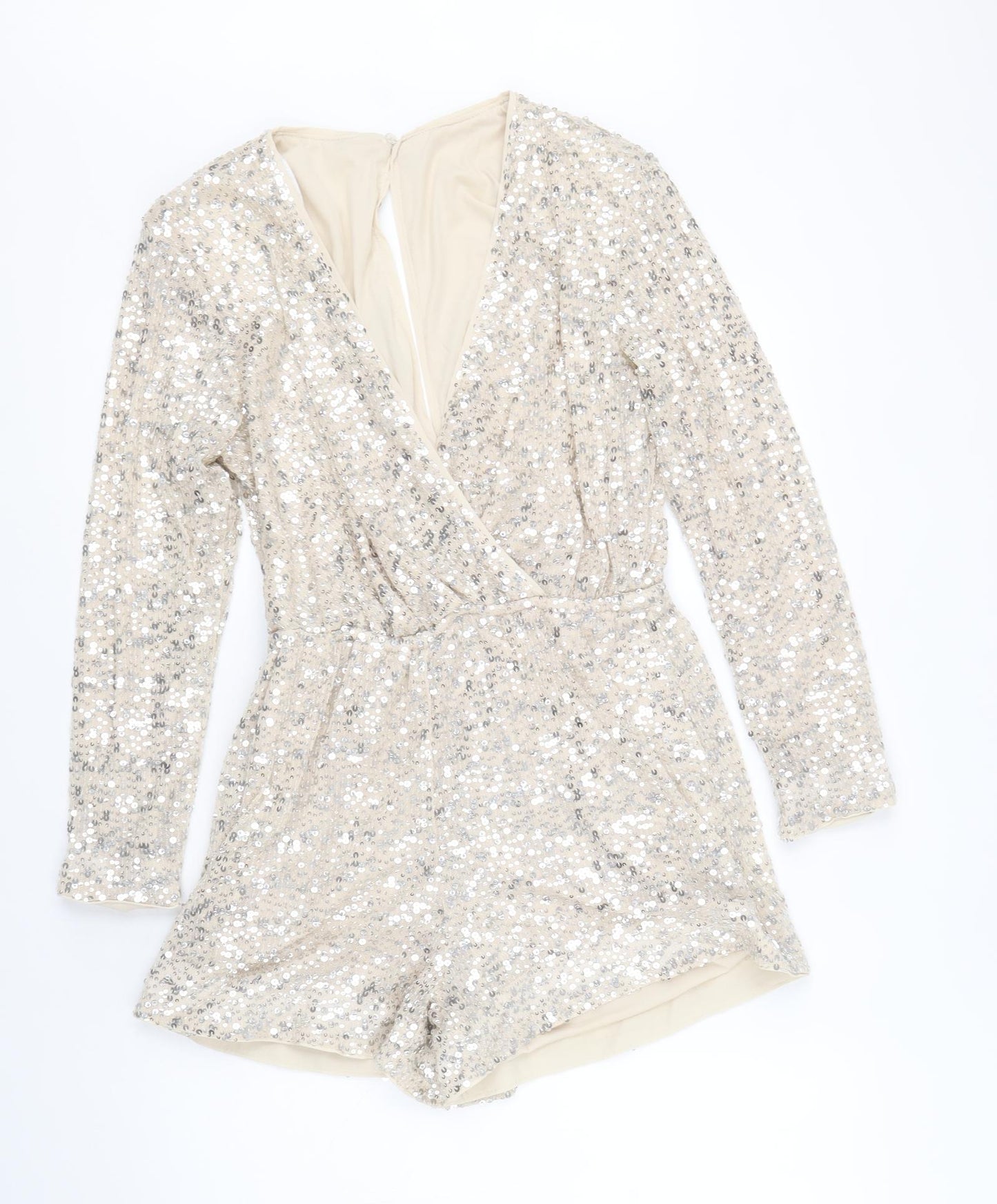 H&M Womens Silver Polyester Playsuit One-Piece Size 10 Button