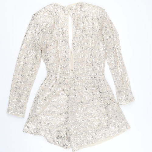 H&M Womens Silver Polyester Playsuit One-Piece Size 10 Button