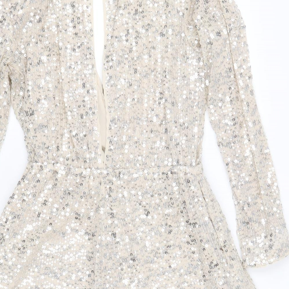 H&M Womens Silver Polyester Playsuit One-Piece Size 10 Button