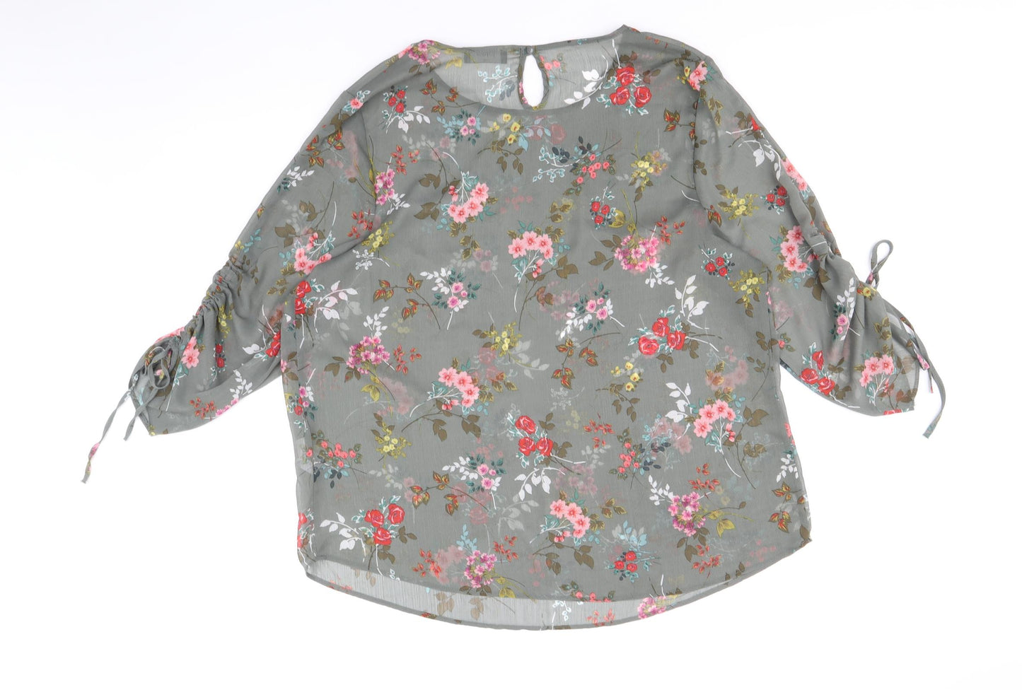 Papaya Womens Grey Floral Polyester Basic Blouse Size 18 Boat Neck - Ruched Sleeves