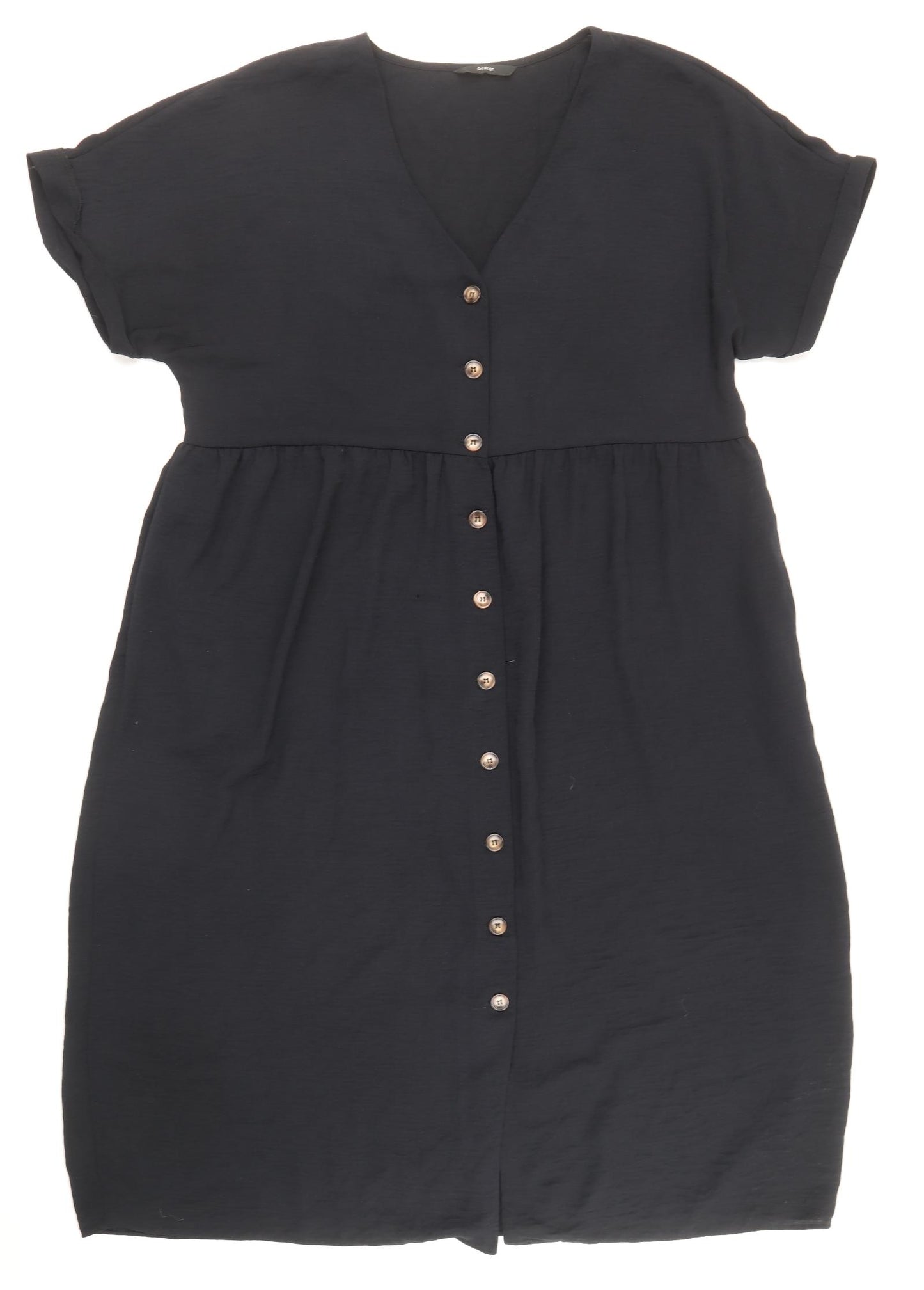 George Womens Black Polyester T-Shirt Dress Size 18 V-Neck Button