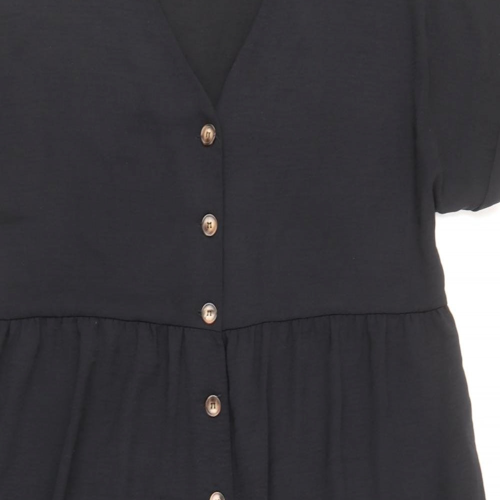 George Womens Black Polyester T-Shirt Dress Size 18 V-Neck Button