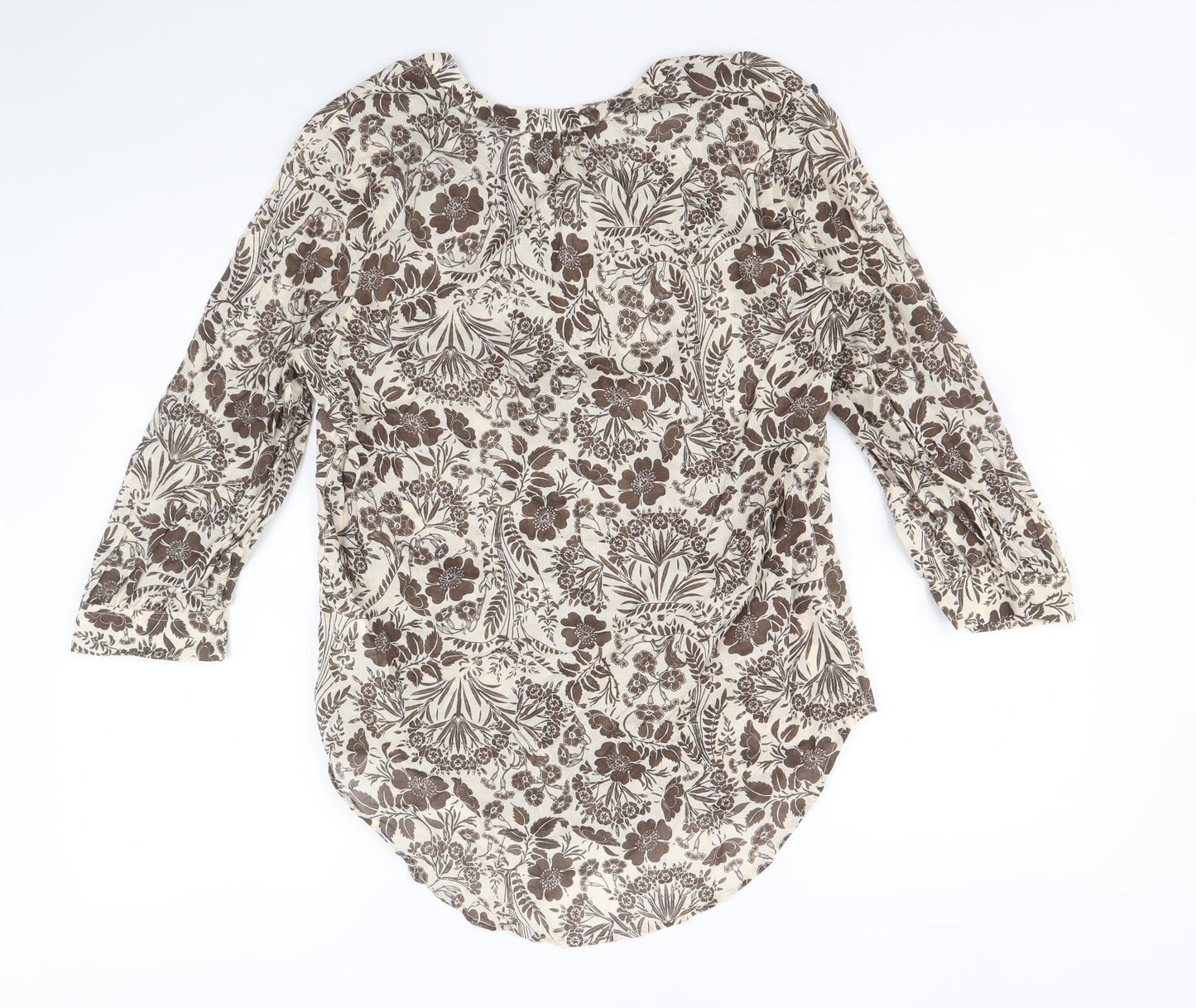 NEXT Womens Brown Floral 100% Cotton Basic Blouse Size 6 Boat Neck