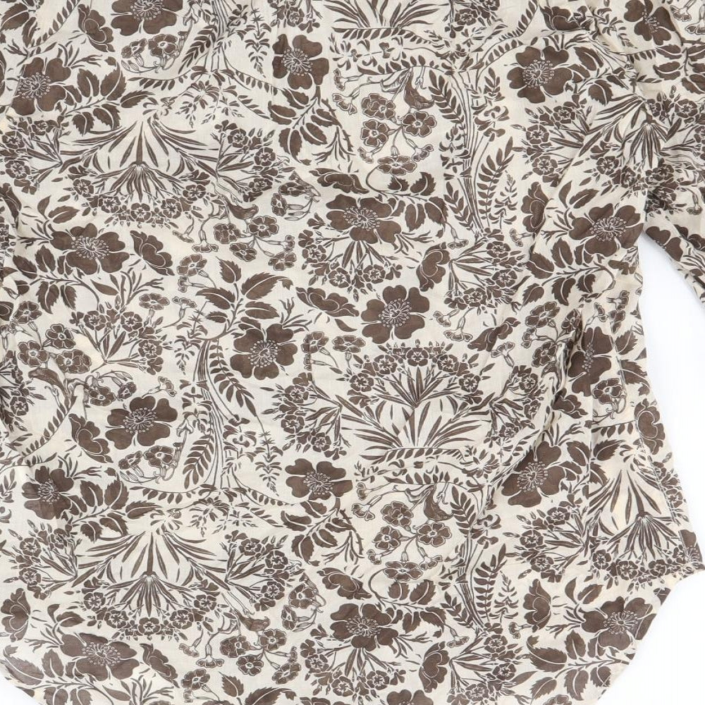 NEXT Womens Brown Floral 100% Cotton Basic Blouse Size 6 Boat Neck