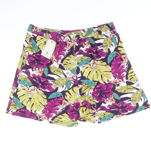 TU Womens Multicoloured Geometric Viscose Culotte Shorts Size 14 Regular Pull On