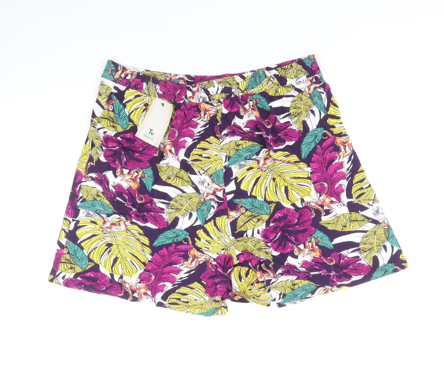 TU Womens Multicoloured Geometric Viscose Culotte Shorts Size 14 Regular Pull On