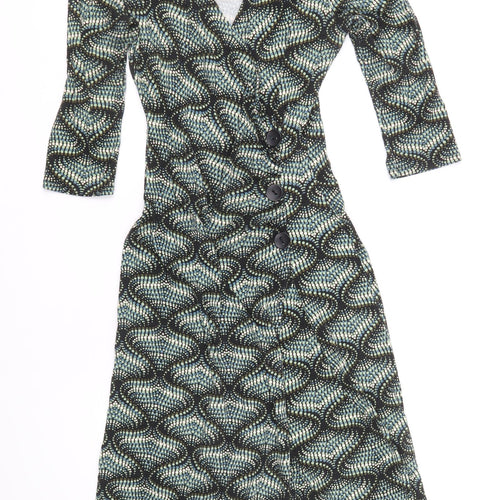 Wallis Womens Green Floral Viscose Trapeze & Swing Size 8 V-Neck Pullover