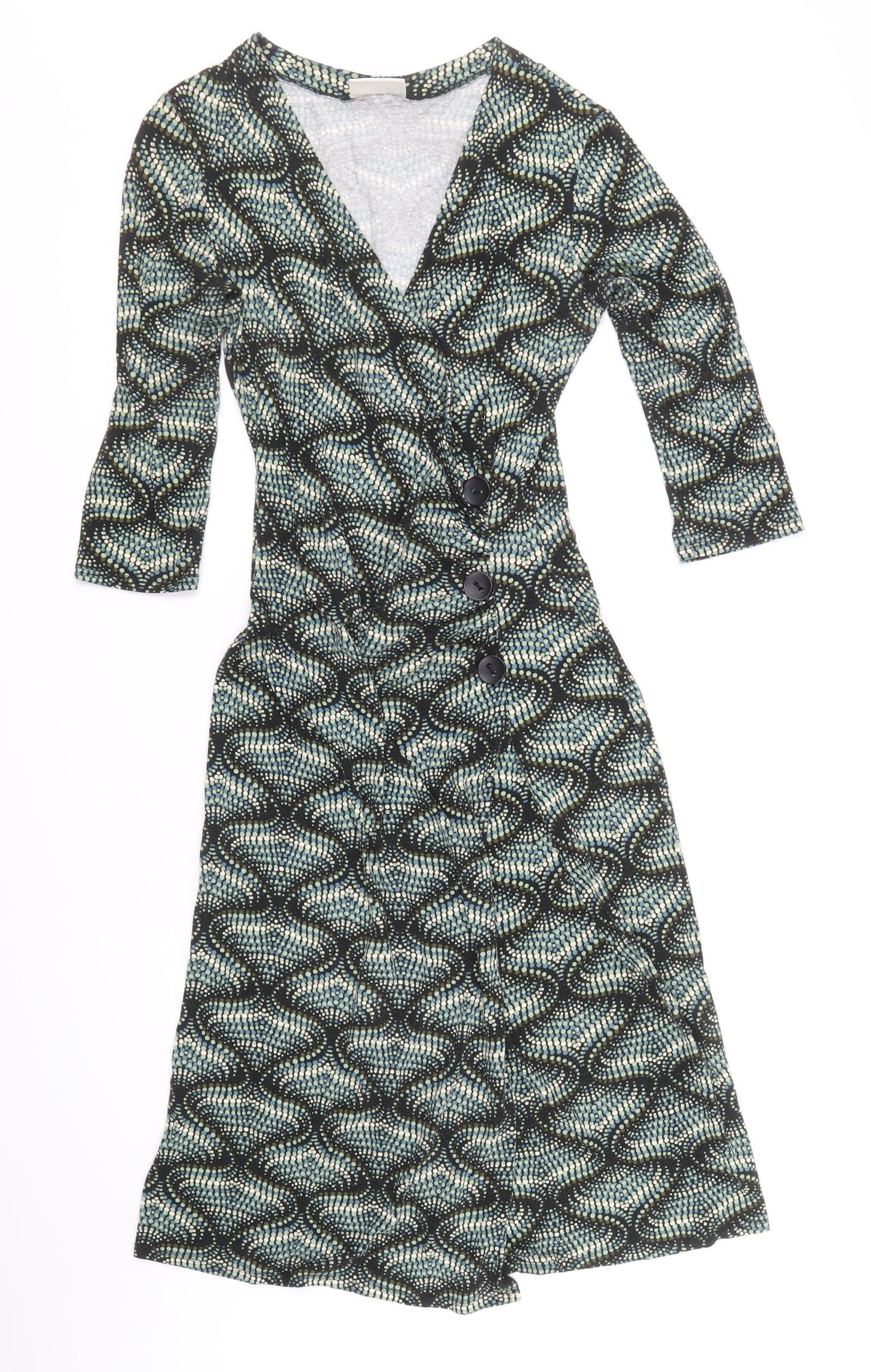 Wallis Womens Green Floral Viscose Trapeze & Swing Size 8 V-Neck Pullover